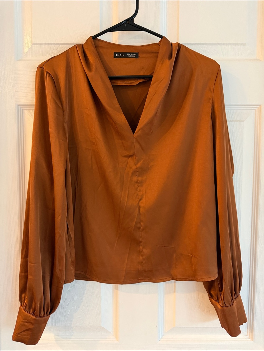 SHEIN Copper Rust V-Neck Long Sleeve Blouse